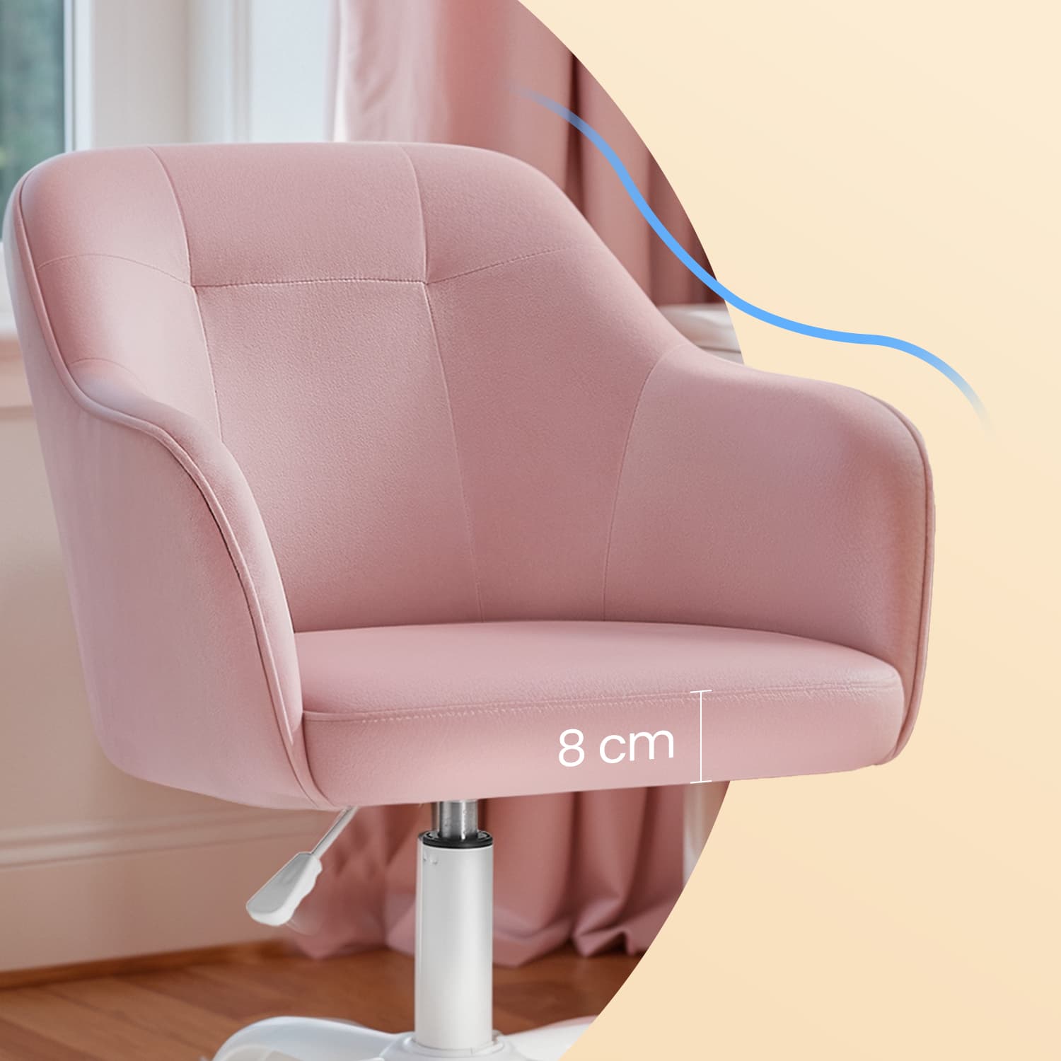 Office Chair – Cotton-Linen Fabric – Pink – Adjustable Height with Armrests