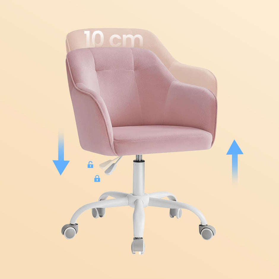 Office Chair – Cotton-Linen Fabric – Pink – Adjustable Height with Armrests