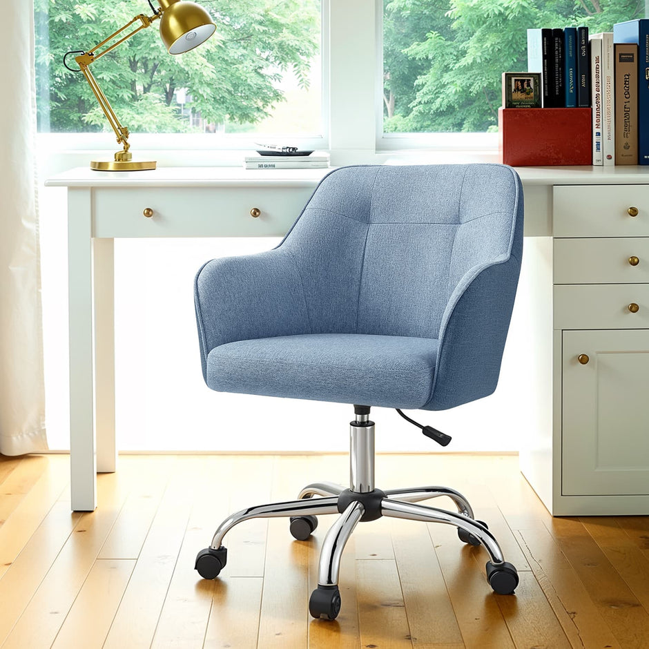 Office Chair – Cotton-Linen Fabric – Blue – Adjustable Height with Armrests