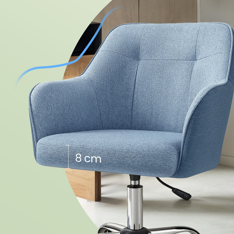 Office Chair – Cotton-Linen Fabric – Blue – Adjustable Height with Armrests