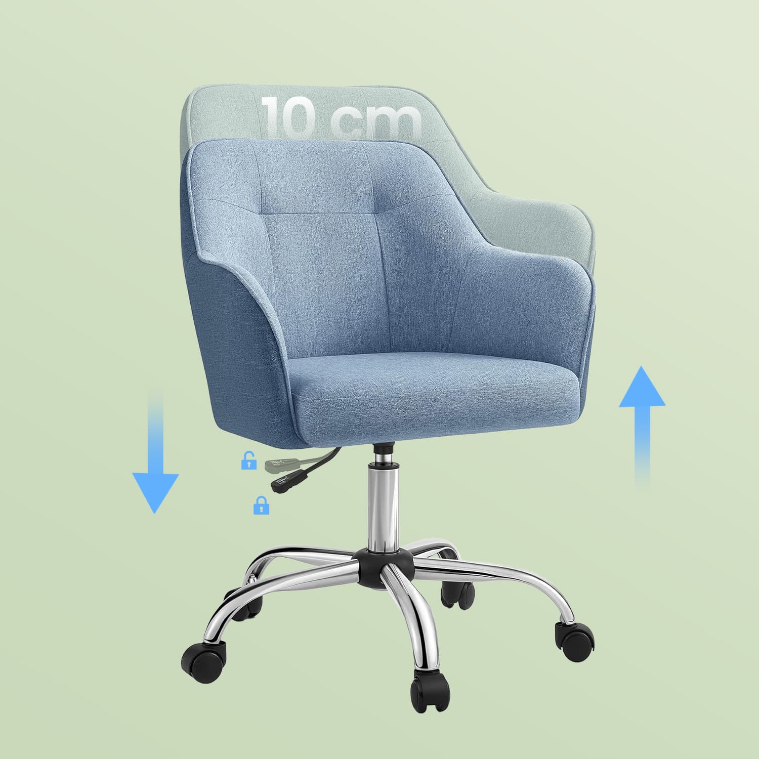 Office Chair – Cotton-Linen Fabric – Blue – Adjustable Height with Armrests