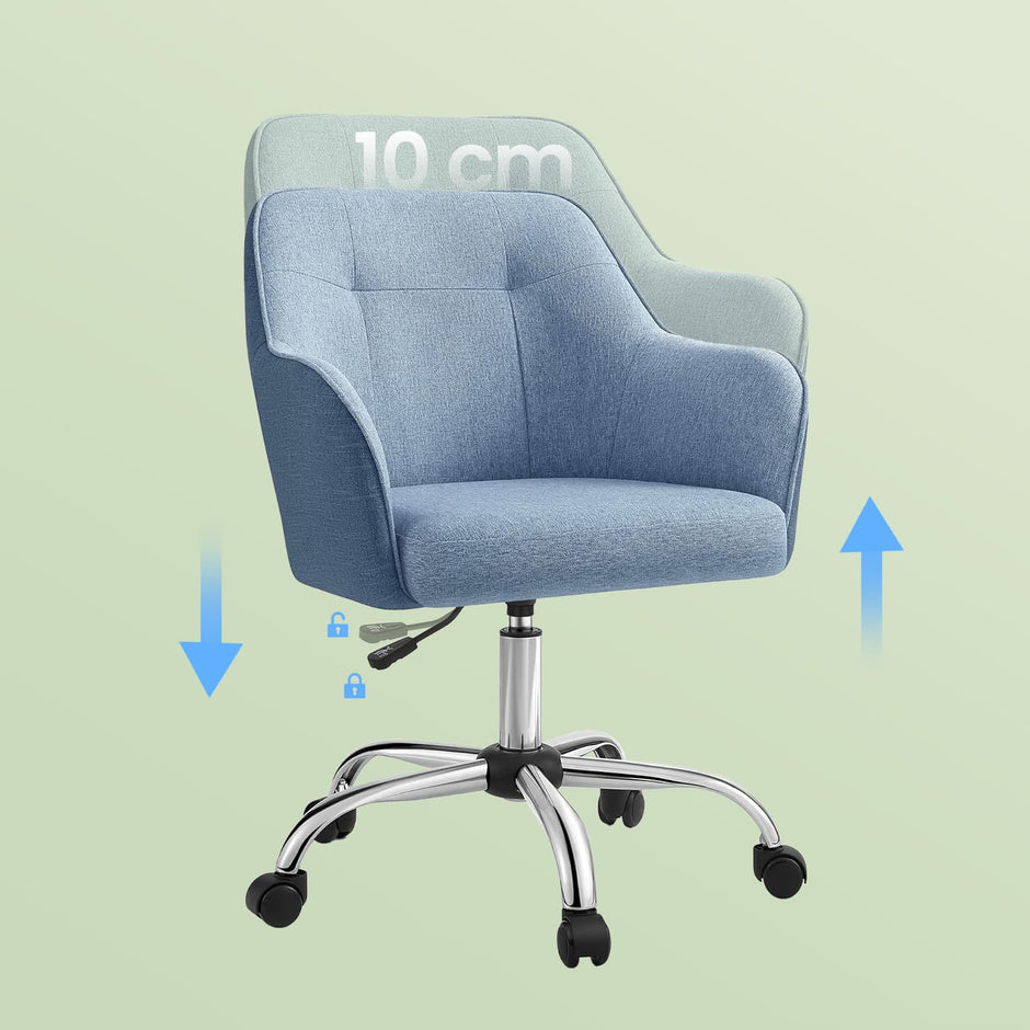 Office Chair – Cotton-Linen Fabric – Blue – Adjustable Height with Armrests