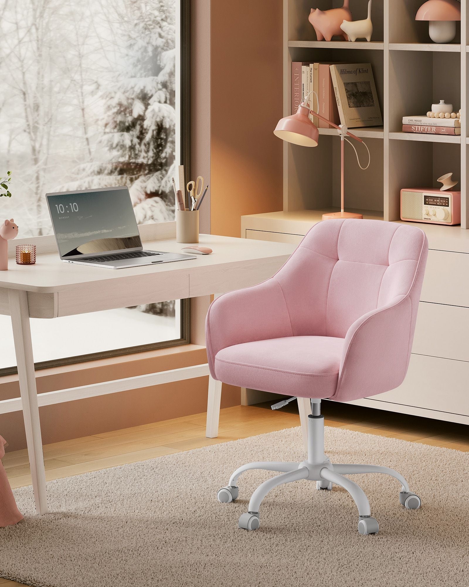 Swivel Office Chair – Linenette Fabric – Jelly Pink – Ergonomic and Height Adjustable