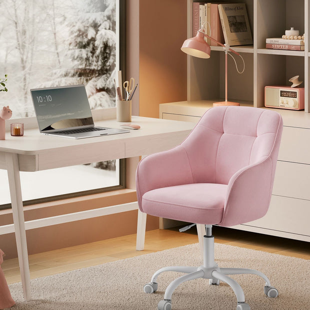 Swivel Office Chair – Linenette Fabric – Jelly Pink – Ergonomic and Height Adjustable