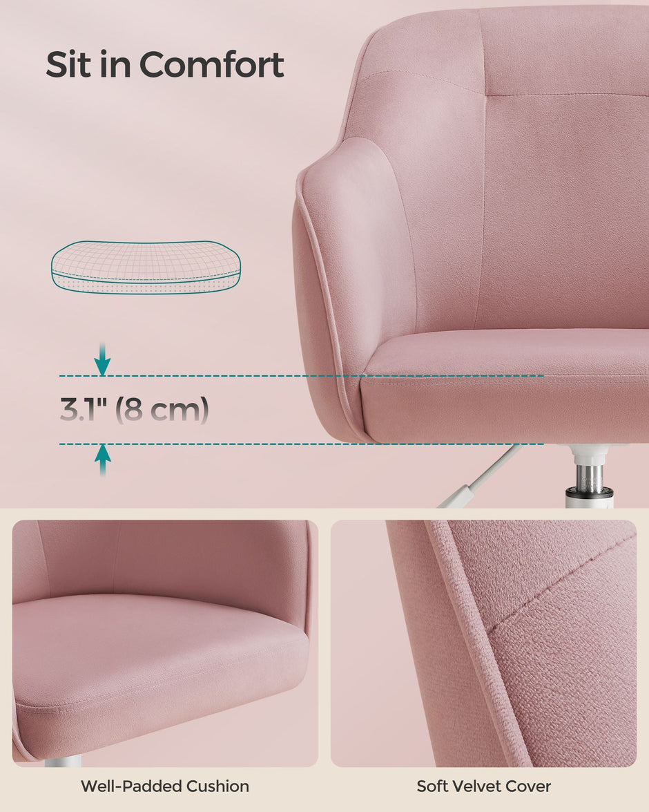Swivel Office Chair – Linenette Fabric – Jelly Pink – Ergonomic and Height Adjustable
