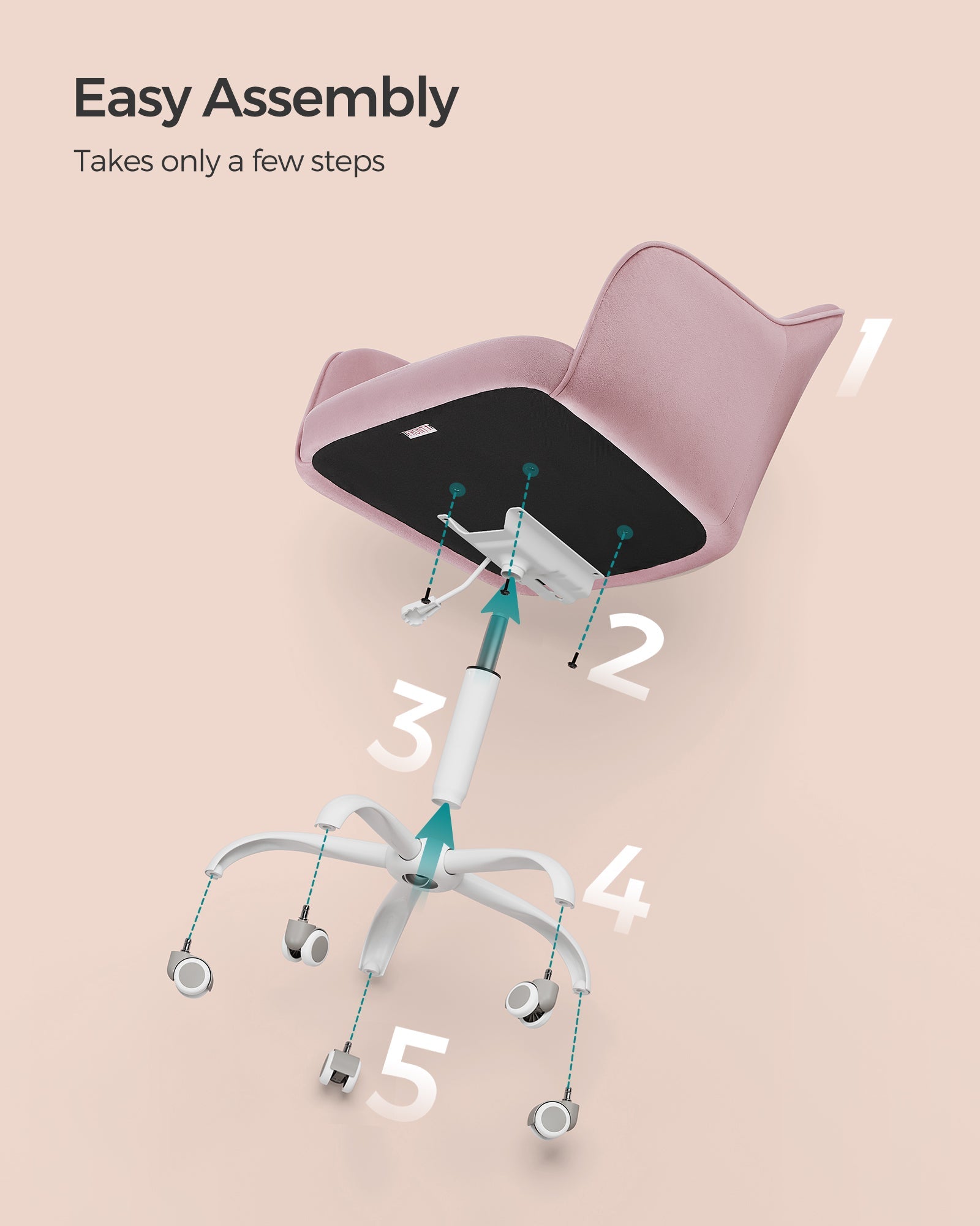 Swivel Office Chair – Linenette Fabric – Jelly Pink – Ergonomic and Height Adjustable