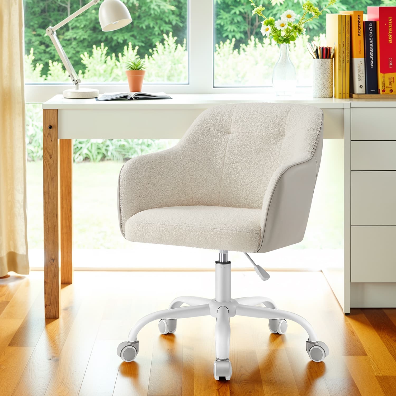 Accent Chair – Cotton-Linen Fabric – Beige – Adjustable Height