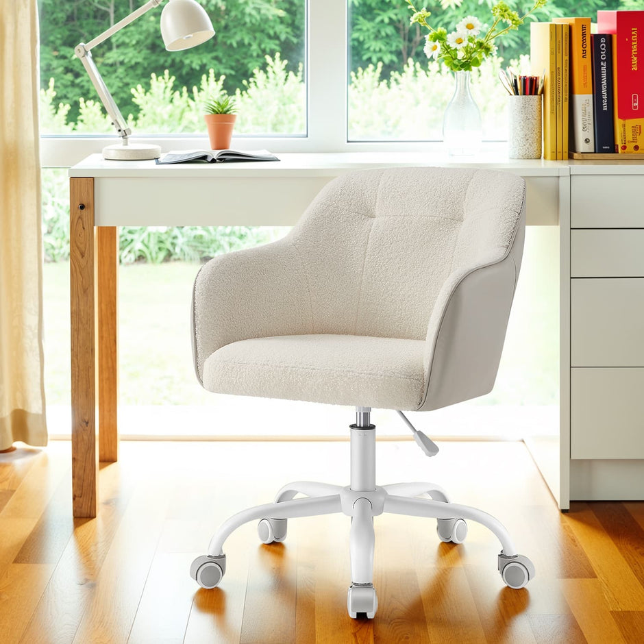 Accent Chair – Cotton-Linen Fabric – Beige – Adjustable Height