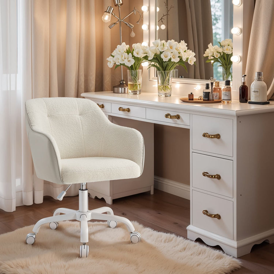 Accent Chair – Cotton-Linen Fabric – Beige – Adjustable Height