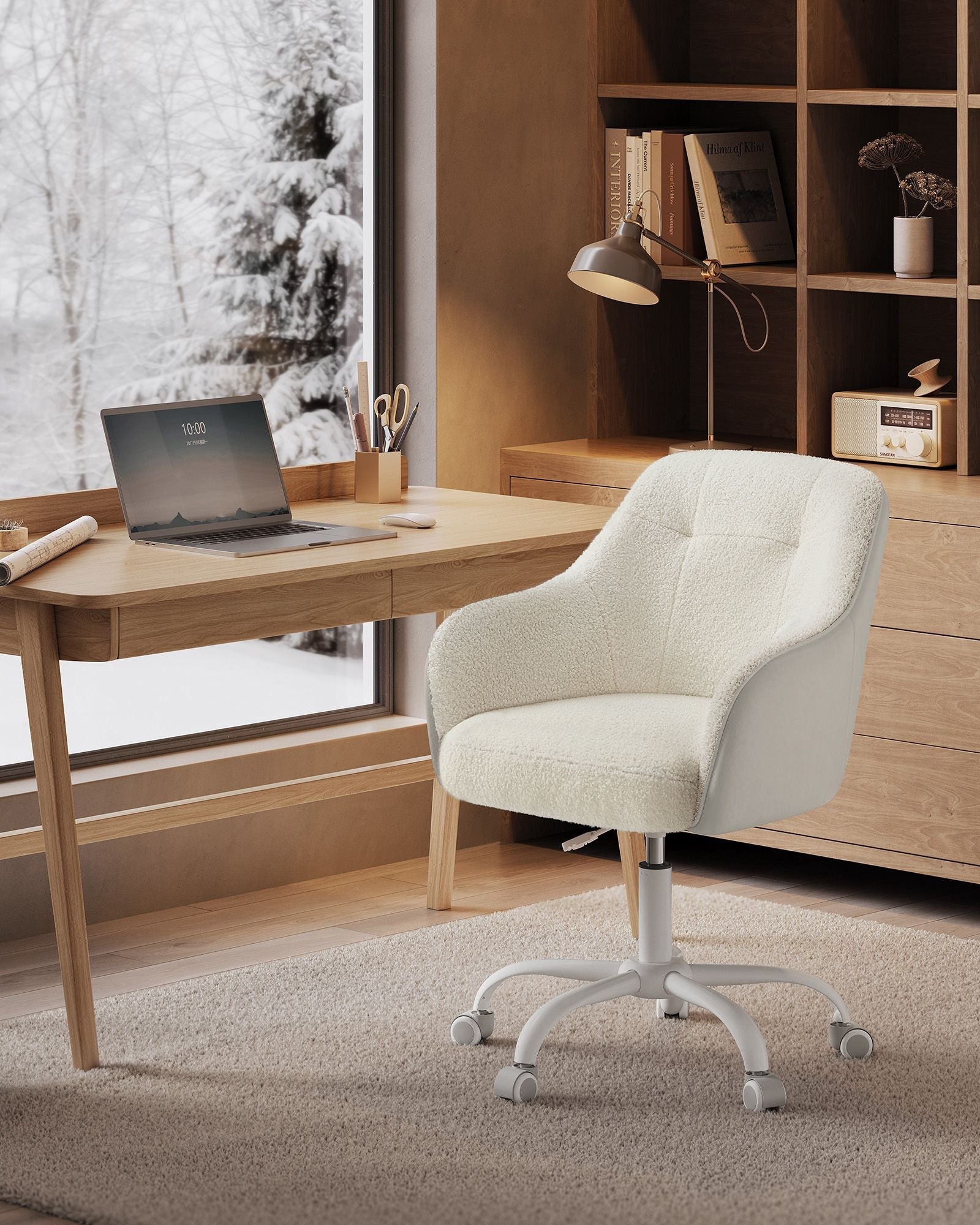 Swivel Desk Chair – Linenette Fabric – Cappuccino Beige – Ergonomic and Height Adjustable