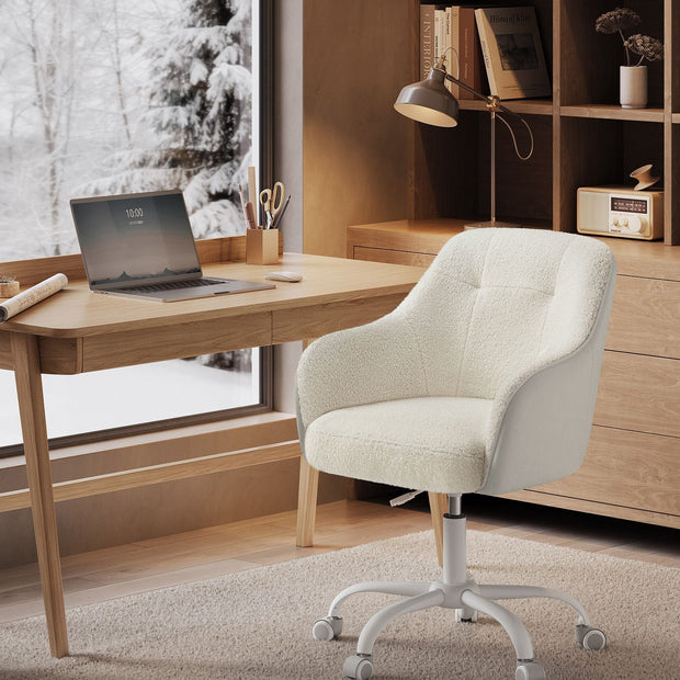 Swivel Desk Chair – Linenette Fabric – Cappuccino Beige – Ergonomic and Height Adjustable