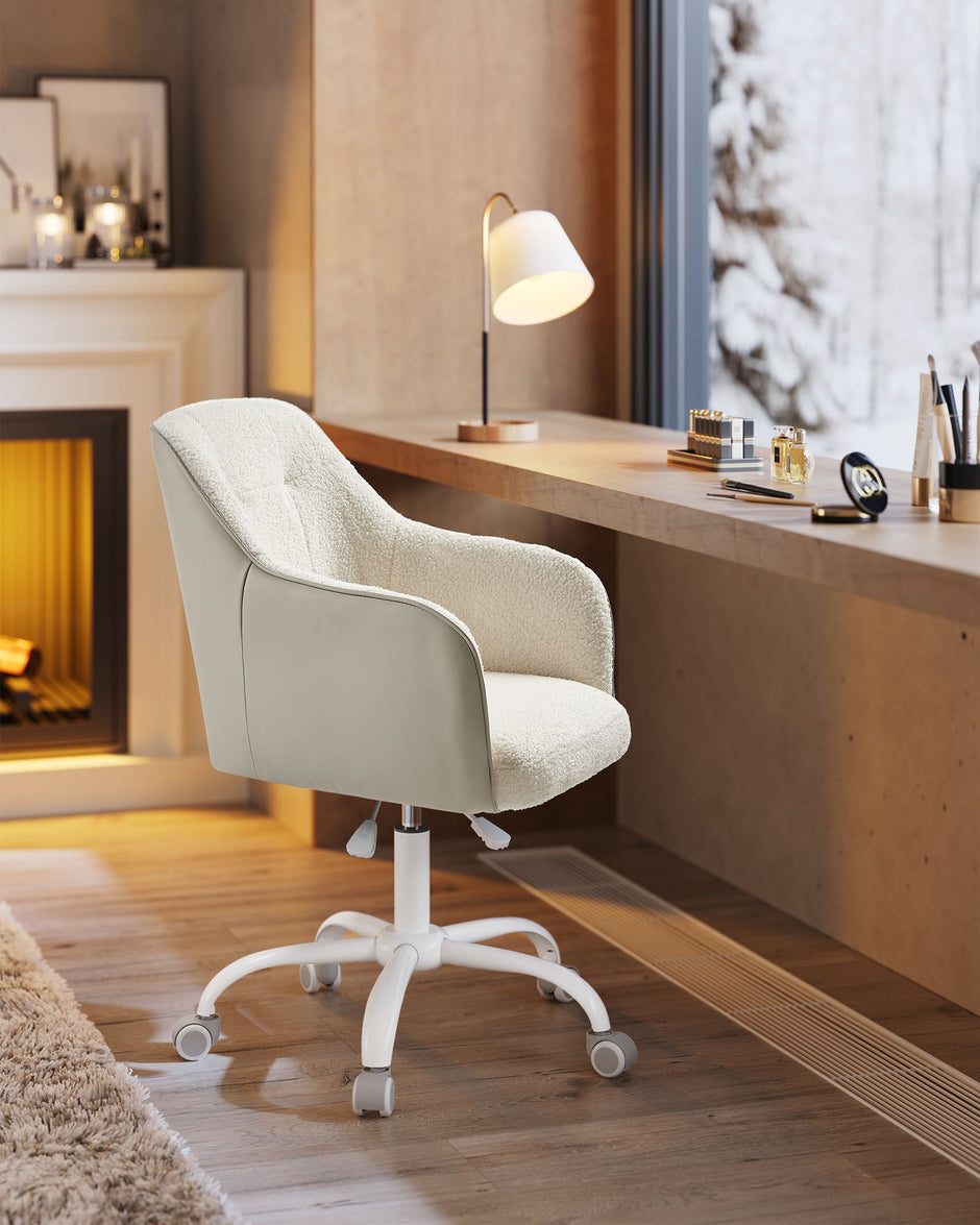 Swivel Desk Chair – Linenette Fabric – Cappuccino Beige – Ergonomic and Height Adjustable