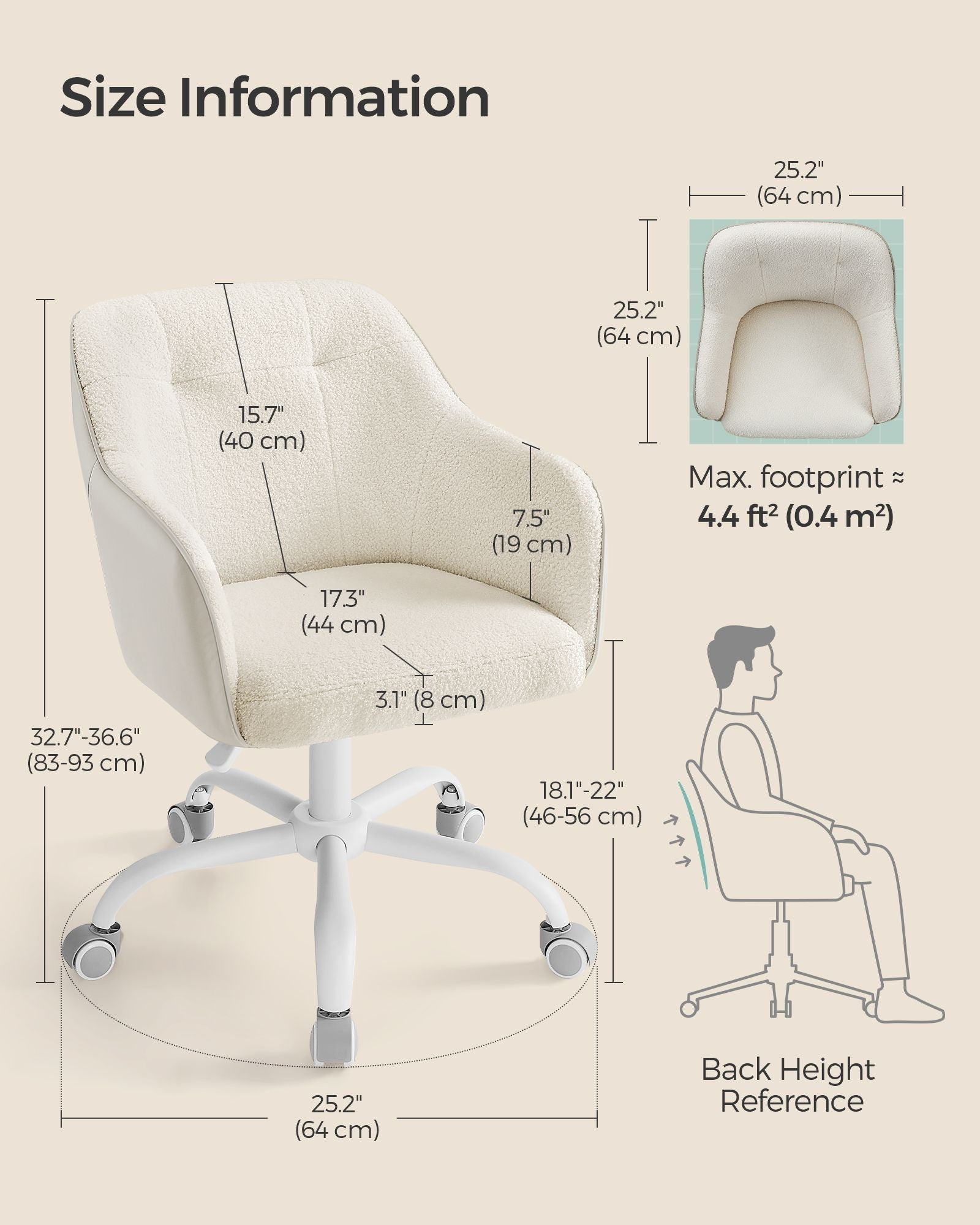 Swivel Desk Chair – Linenette Fabric – Cappuccino Beige – Ergonomic and Height Adjustable