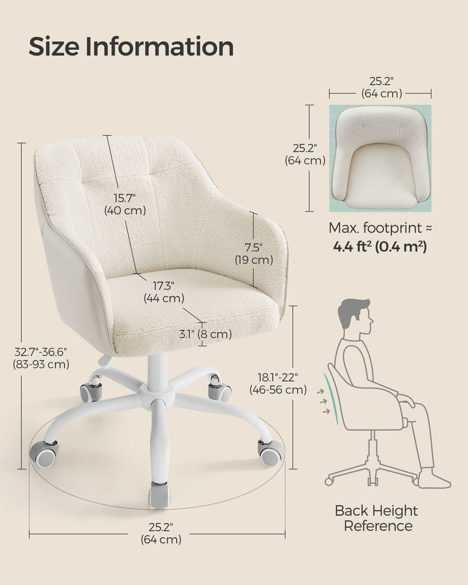 Swivel Desk Chair – Linenette Fabric – Cappuccino Beige – Ergonomic and Height Adjustable