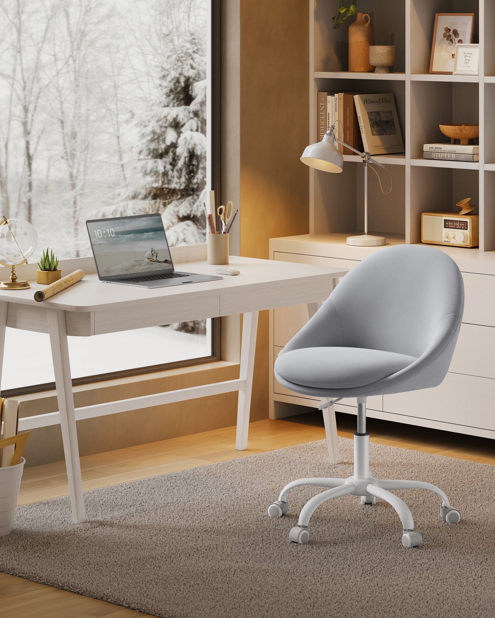 Swivel Chair – Velvet – Dove Grey – Foam Padding, Adjustable Height