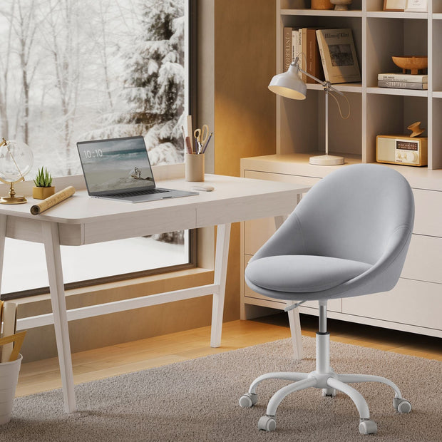 Swivel Chair – Velvet – Dove Grey – Foam Padding, Adjustable Height