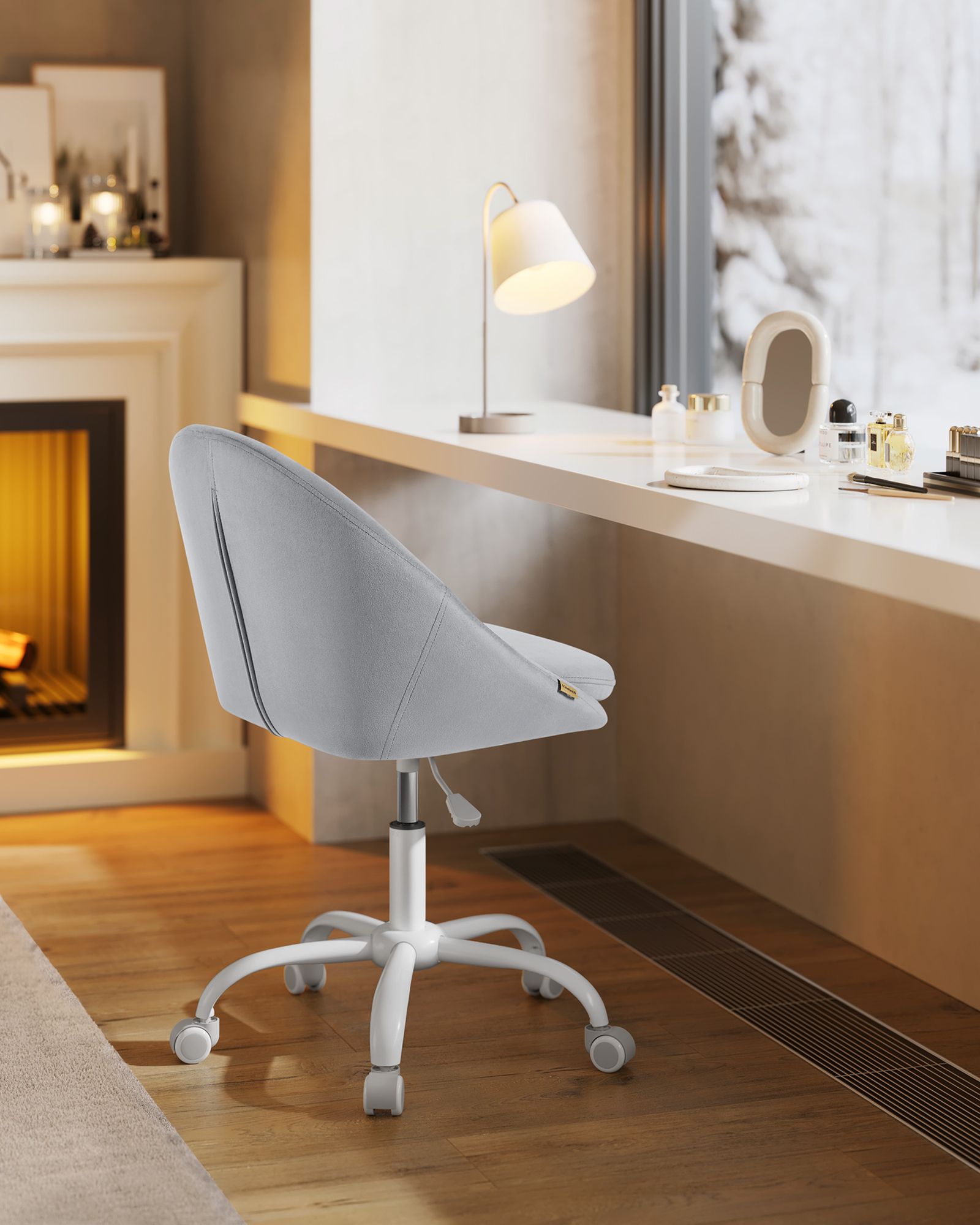 Swivel Chair – Velvet – Dove Grey – Foam Padding, Adjustable Height