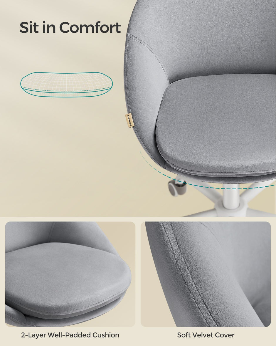 Swivel Chair – Velvet – Dove Grey – Foam Padding, Adjustable Height