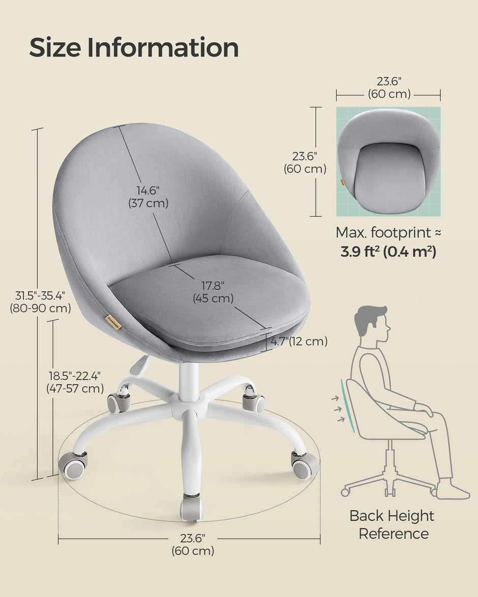 Swivel Chair – Velvet – Dove Grey – Foam Padding, Adjustable Height