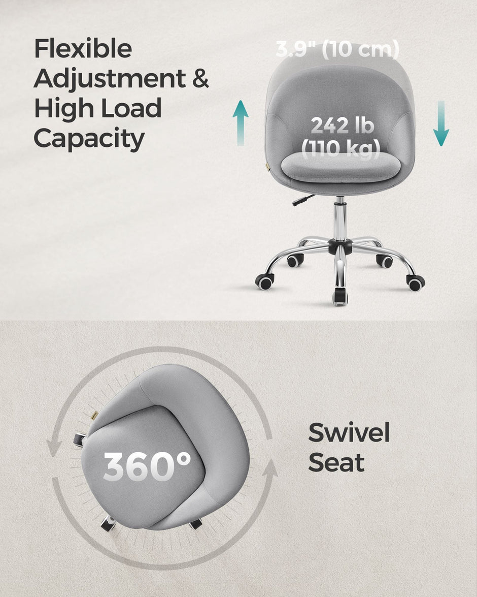Office Chair – Foam – Dove Grey – Swivel Design with Adjustable Height