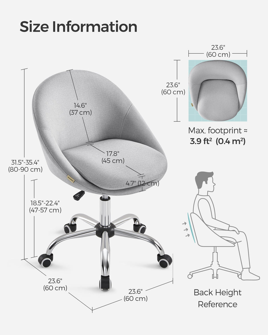 Office Chair – Foam – Dove Grey – Swivel Design with Adjustable Height