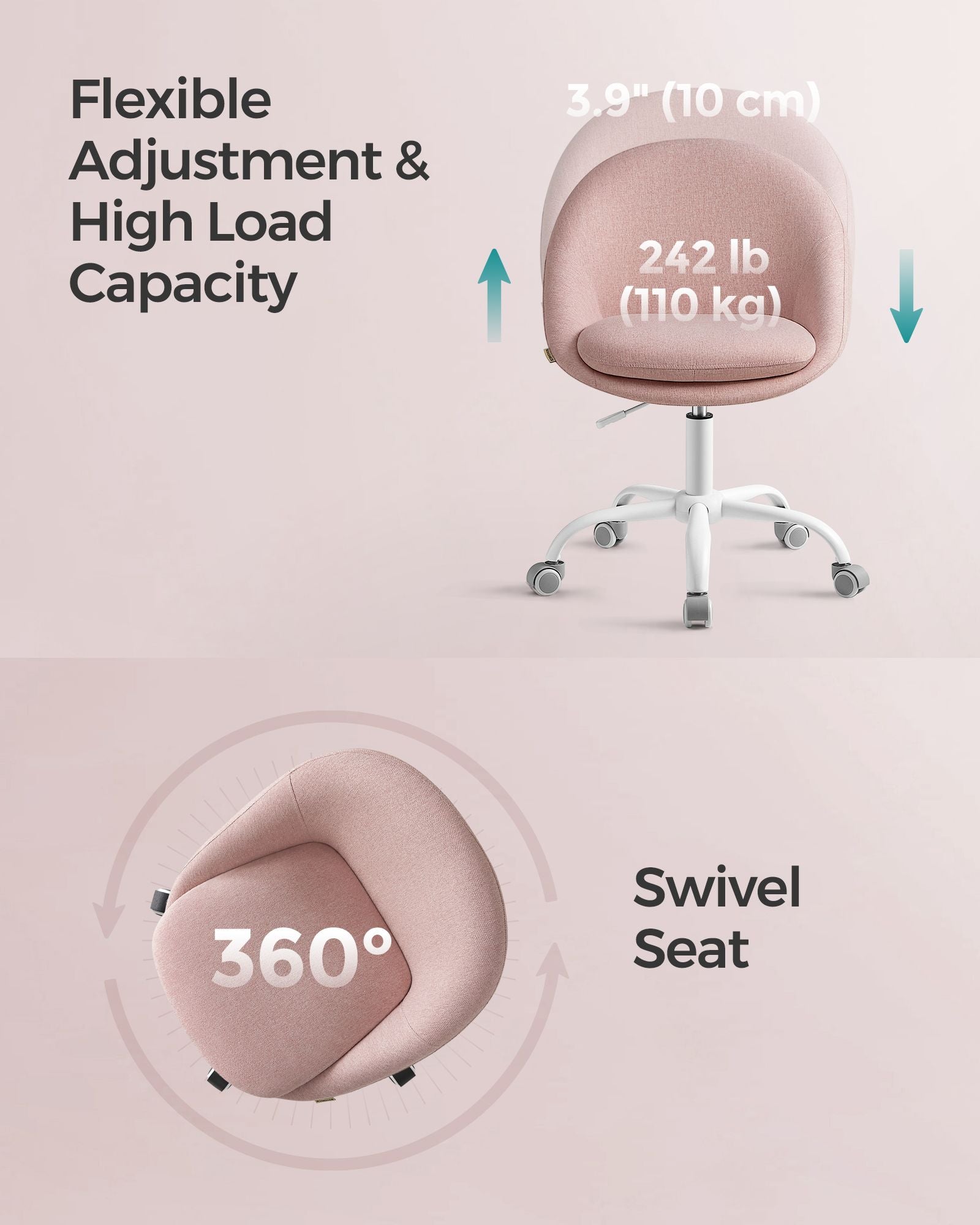 Swivel Office Chair – Foam Padding – Adjustable Height – Ideal for Home Office and Study