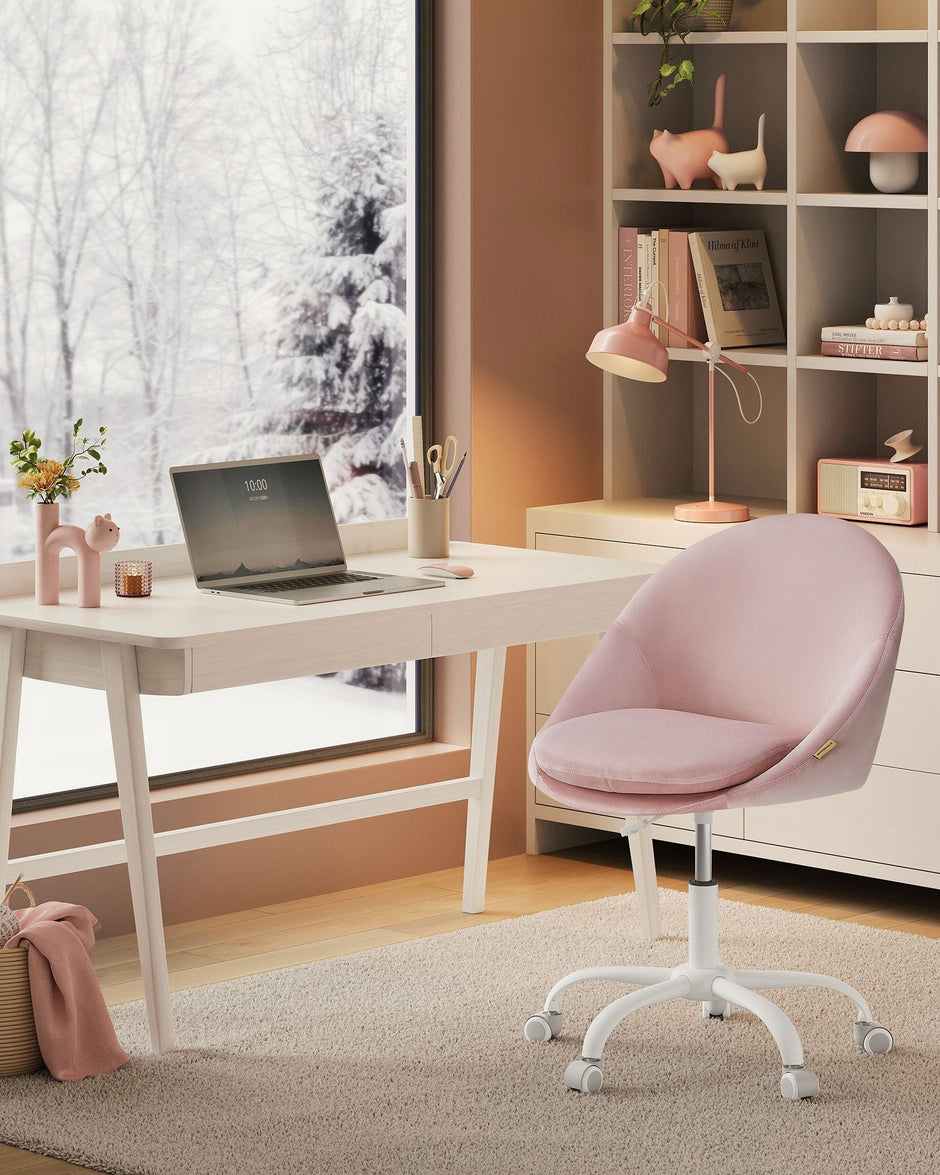 Swivel Chair – Velvet – Jelly Pink – Foam Padding, Adjustable Height