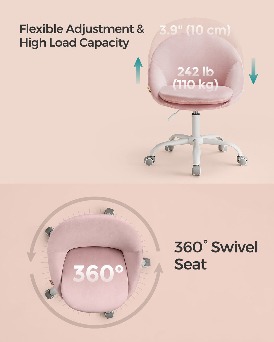 Swivel Chair – Velvet – Jelly Pink – Foam Padding, Adjustable Height