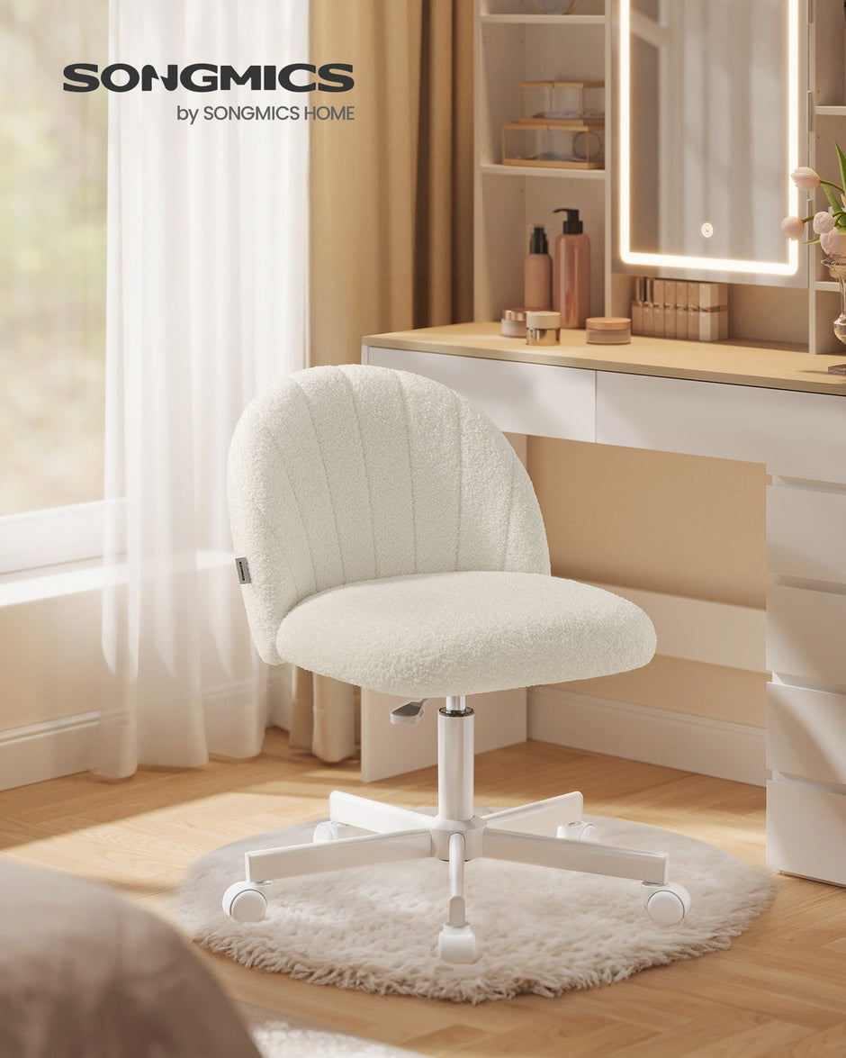 Swivel Office Chair – Teddy Fleece – Cream White – Height Adjustable with Soft Padding
