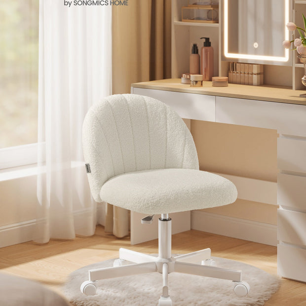 Swivel Office Chair – Teddy Fleece – Cream White – Height Adjustable with Soft Padding