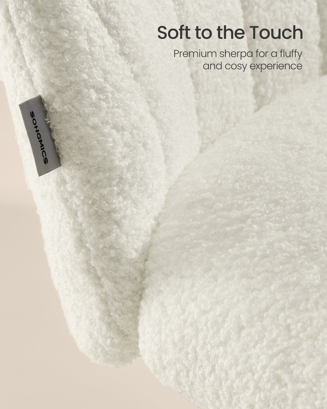 Swivel Office Chair – Teddy Fleece – Cream White – Height Adjustable with Soft Padding