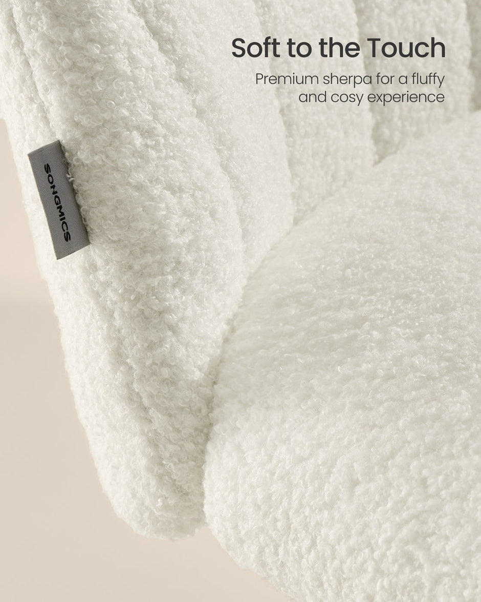 Swivel Office Chair – Teddy Fleece – Cream White – Height Adjustable with Soft Padding