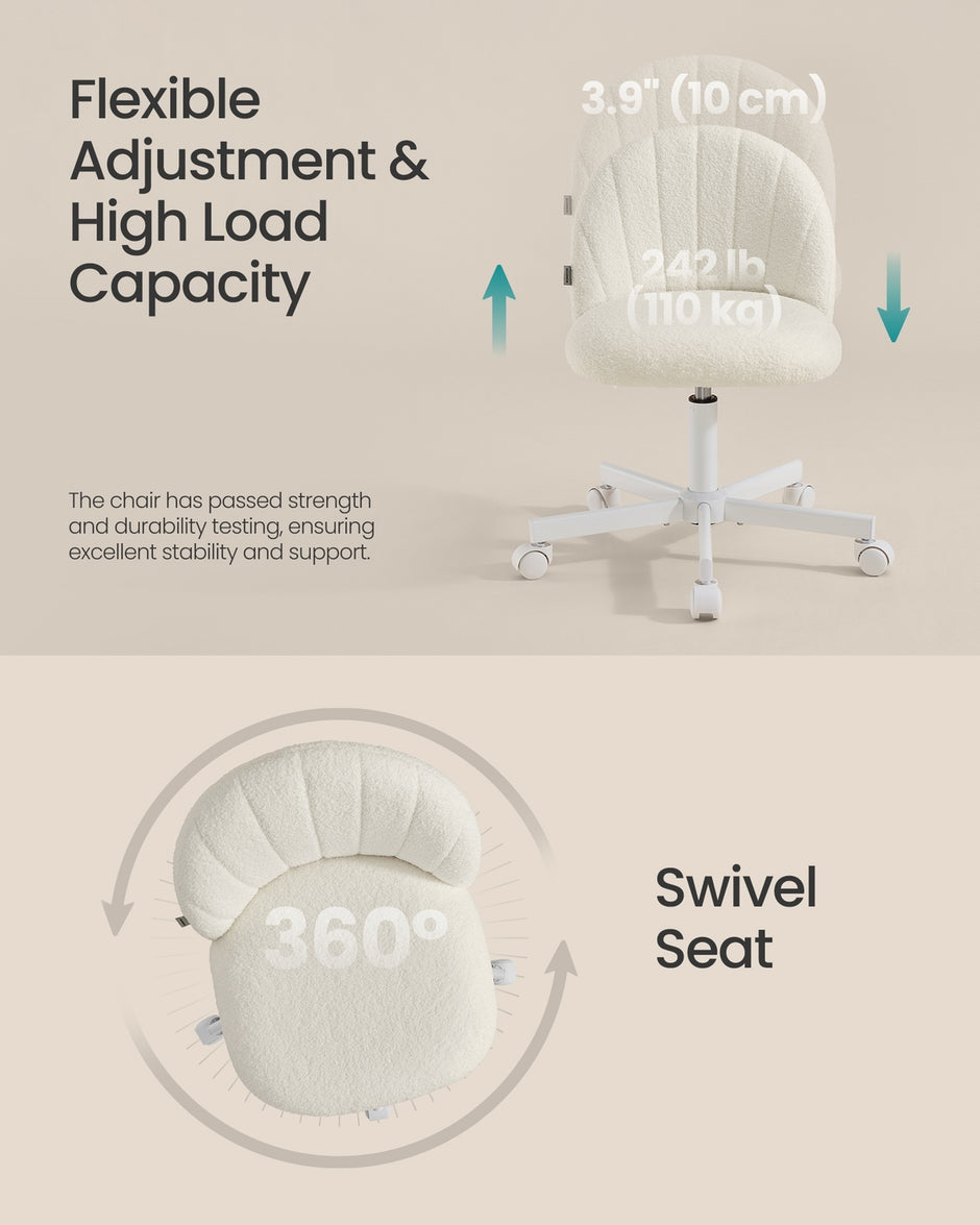 Office Chair - Adjustable - Teddy Fleece - Swivel - Foam Padded