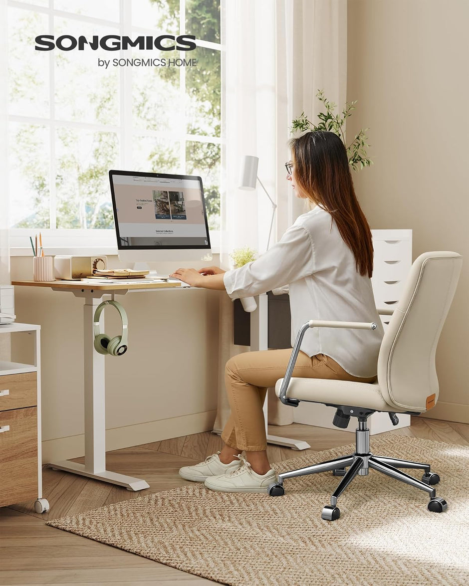 Swivel Office Chair – Synthetic Leather – Cappuccino Beige – Ergonomic Curved Backrest