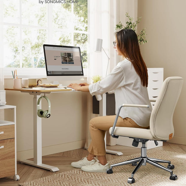Swivel Office Chair – Synthetic Leather – Cappuccino Beige – Ergonomic Curved Backrest