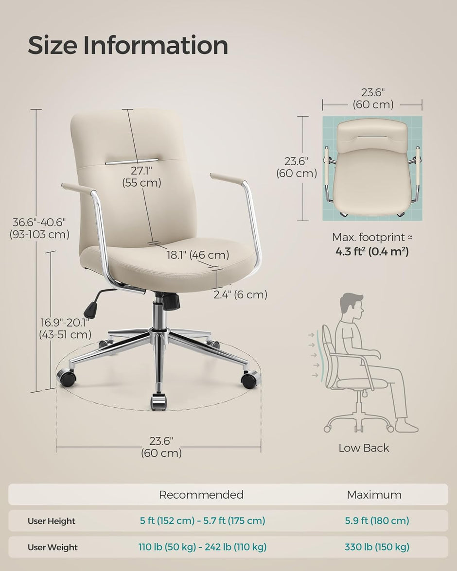 Swivel Office Chair – Synthetic Leather – Cappuccino Beige – Ergonomic Curved Backrest