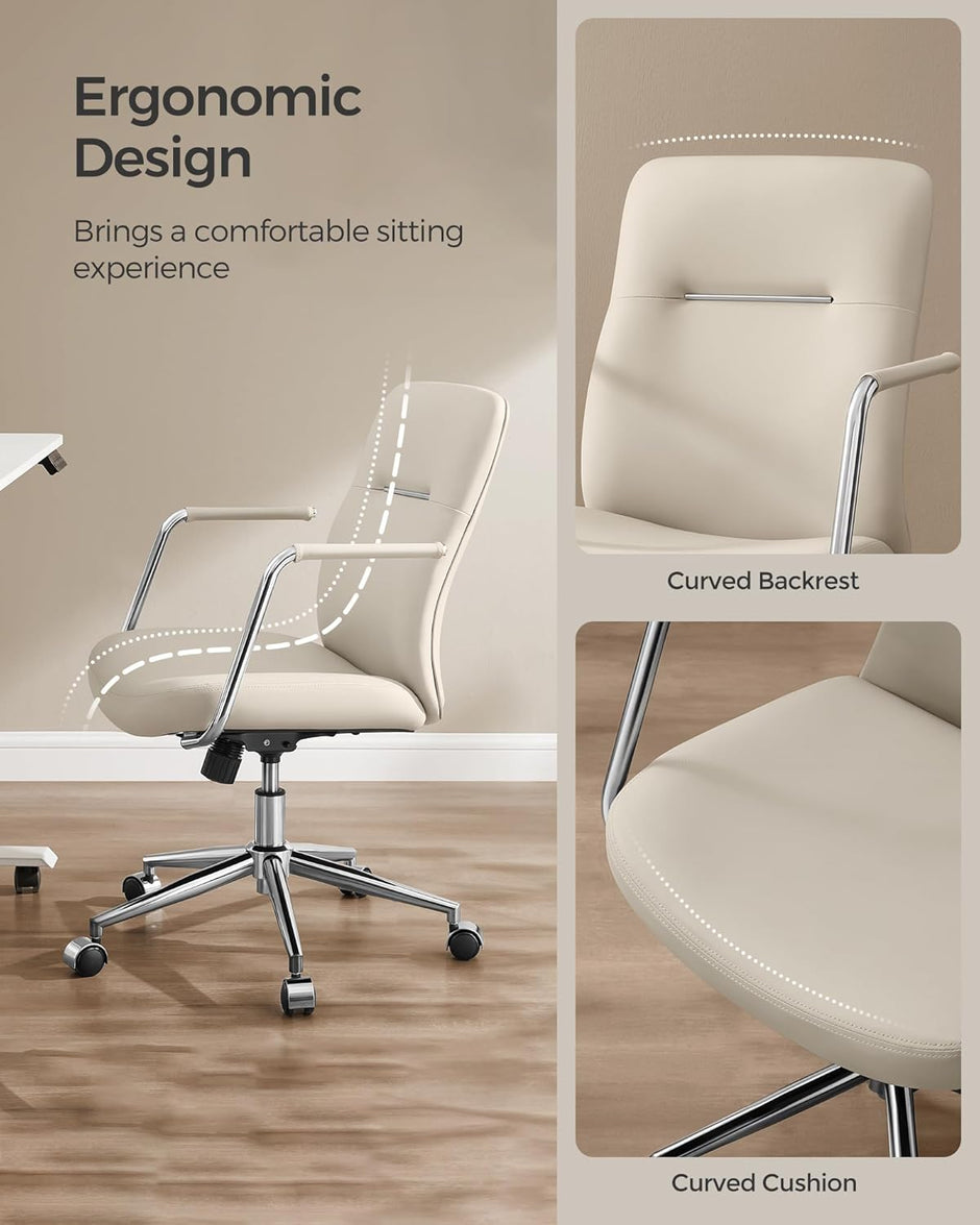Swivel Office Chair – Synthetic Leather – Cappuccino Beige – Ergonomic Curved Backrest