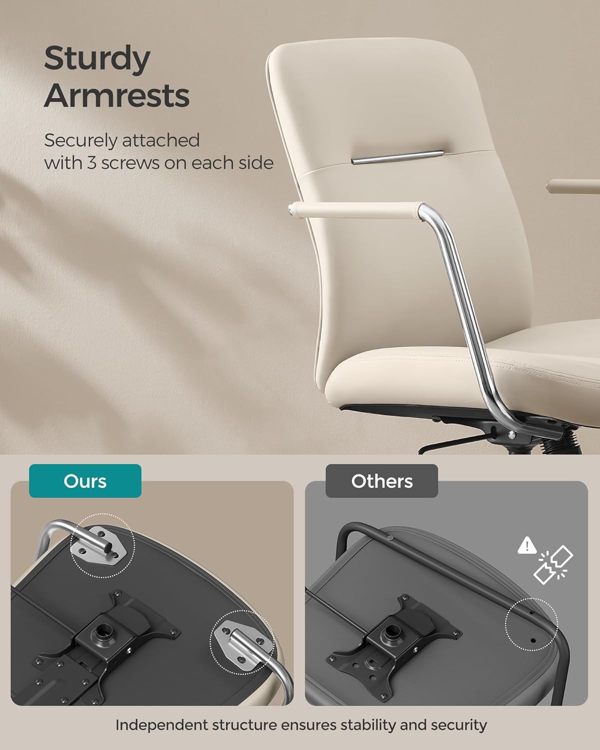Swivel Office Chair – Synthetic Leather – Cappuccino Beige – Ergonomic Curved Backrest