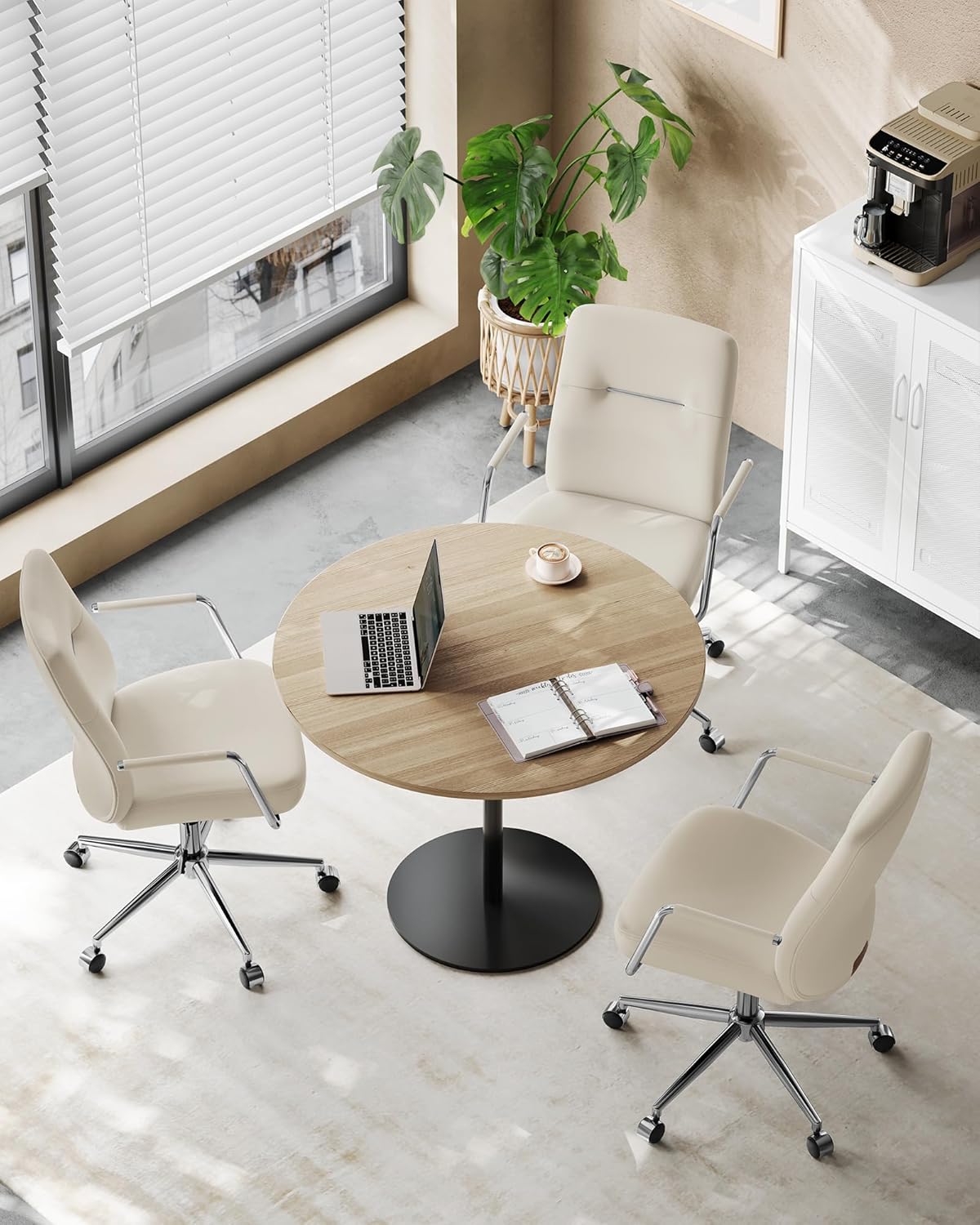 Swivel Office Chair – Synthetic Leather – Cappuccino Beige – Ergonomic Curved Backrest