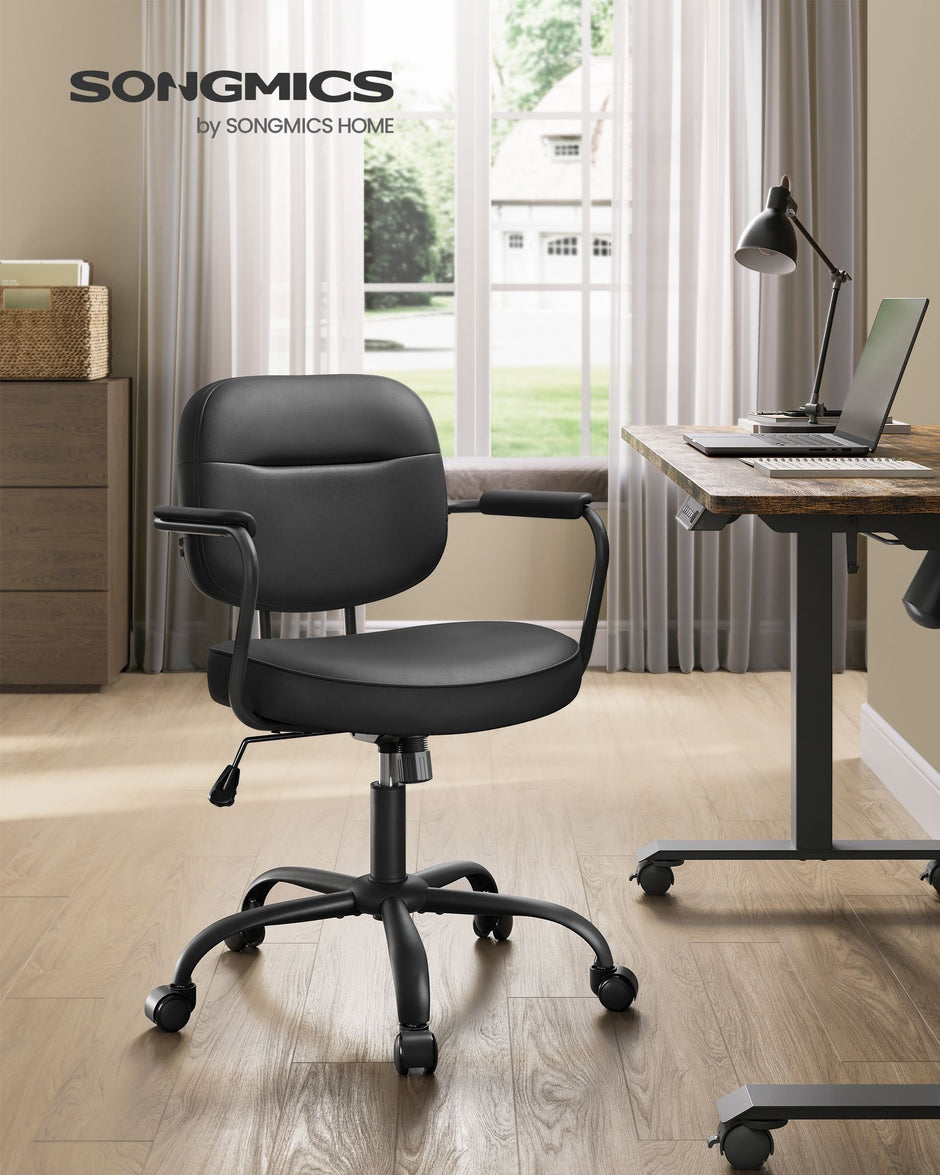Ergonomic Desk Chair – Synthetic Leather – Ink Black – Adjustable Height with Tilt Function