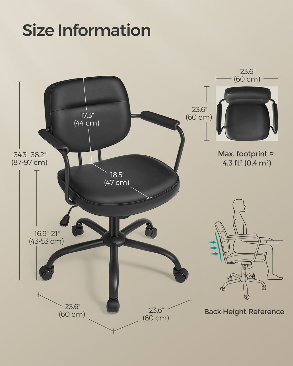 Ergonomic Desk Chair – Synthetic Leather – Ink Black – Adjustable Height with Tilt Function