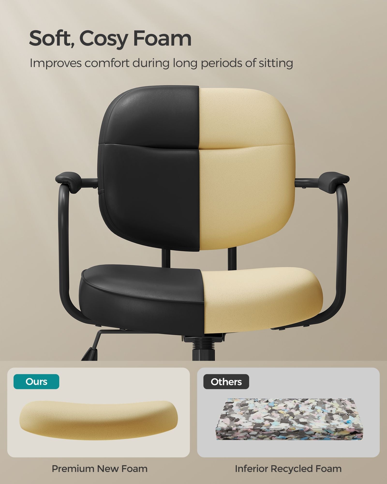 Ergonomic Desk Chair – Synthetic Leather – Ink Black – Adjustable Height with Tilt Function