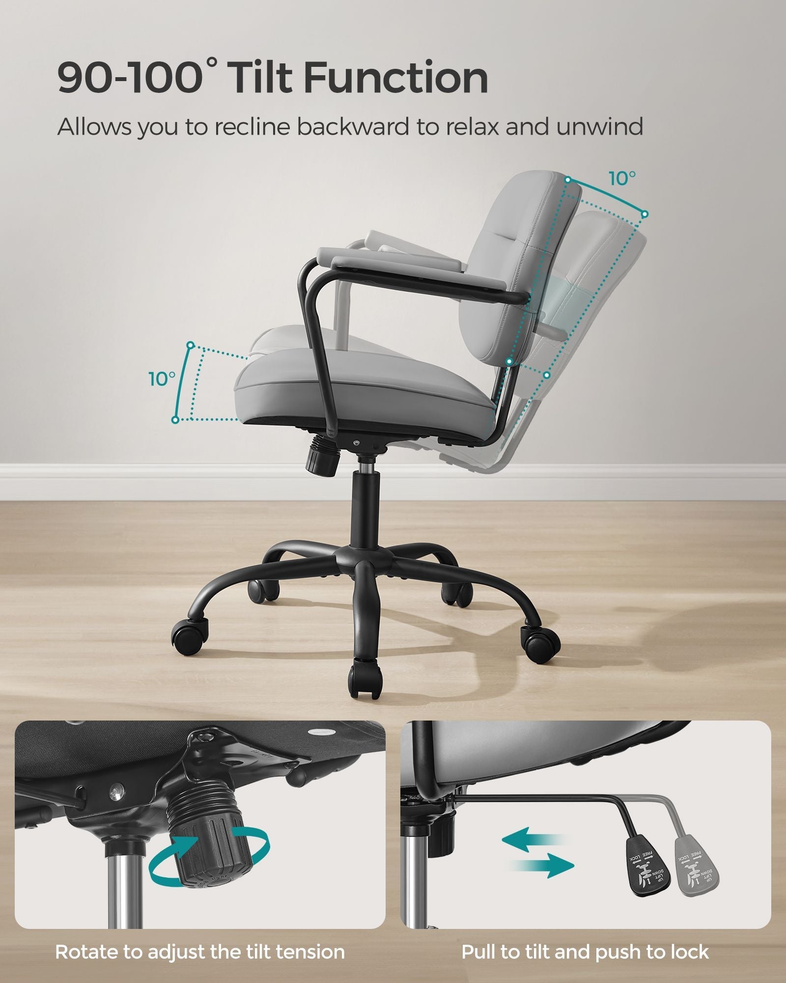 Ergonomic Desk Chair – Synthetic Leather – Dove Grey – Adjustable Height with Tilt Function