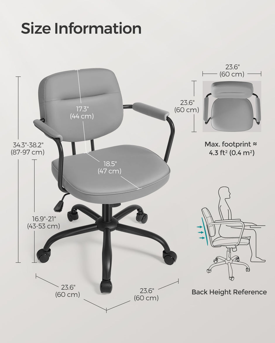 Ergonomic Desk Chair – Synthetic Leather – Dove Grey – Adjustable Height with Tilt Function