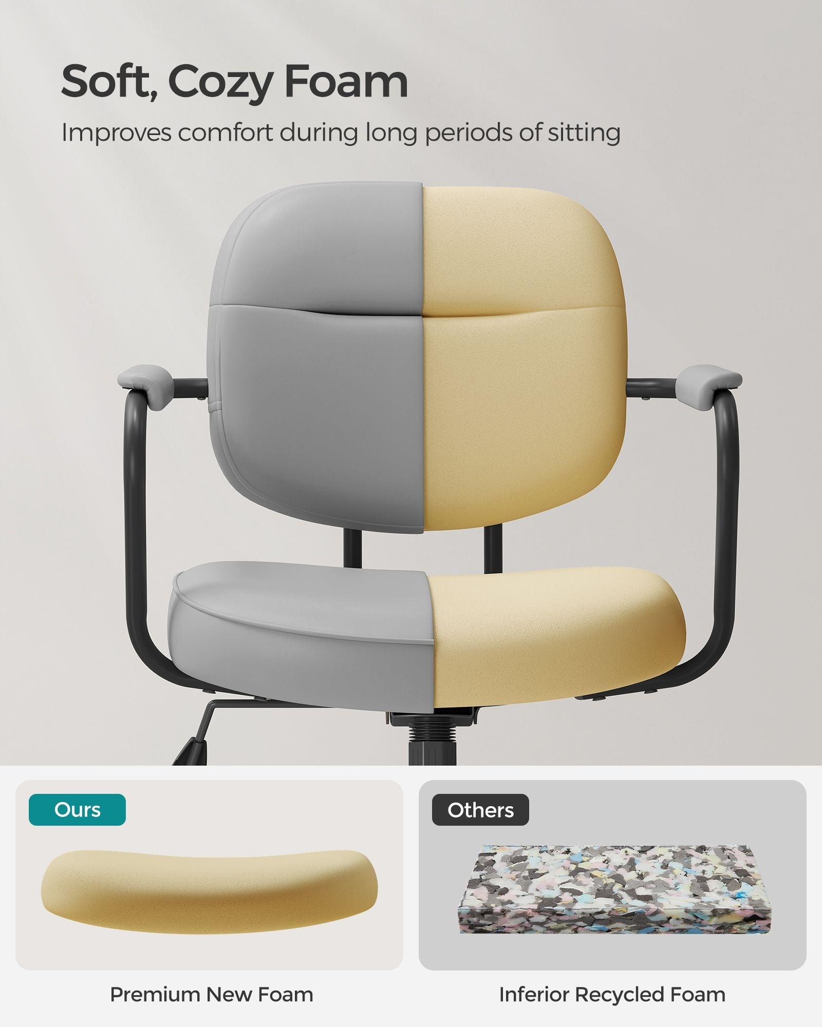 Ergonomic Desk Chair – Synthetic Leather – Dove Grey – Adjustable Height with Tilt Function