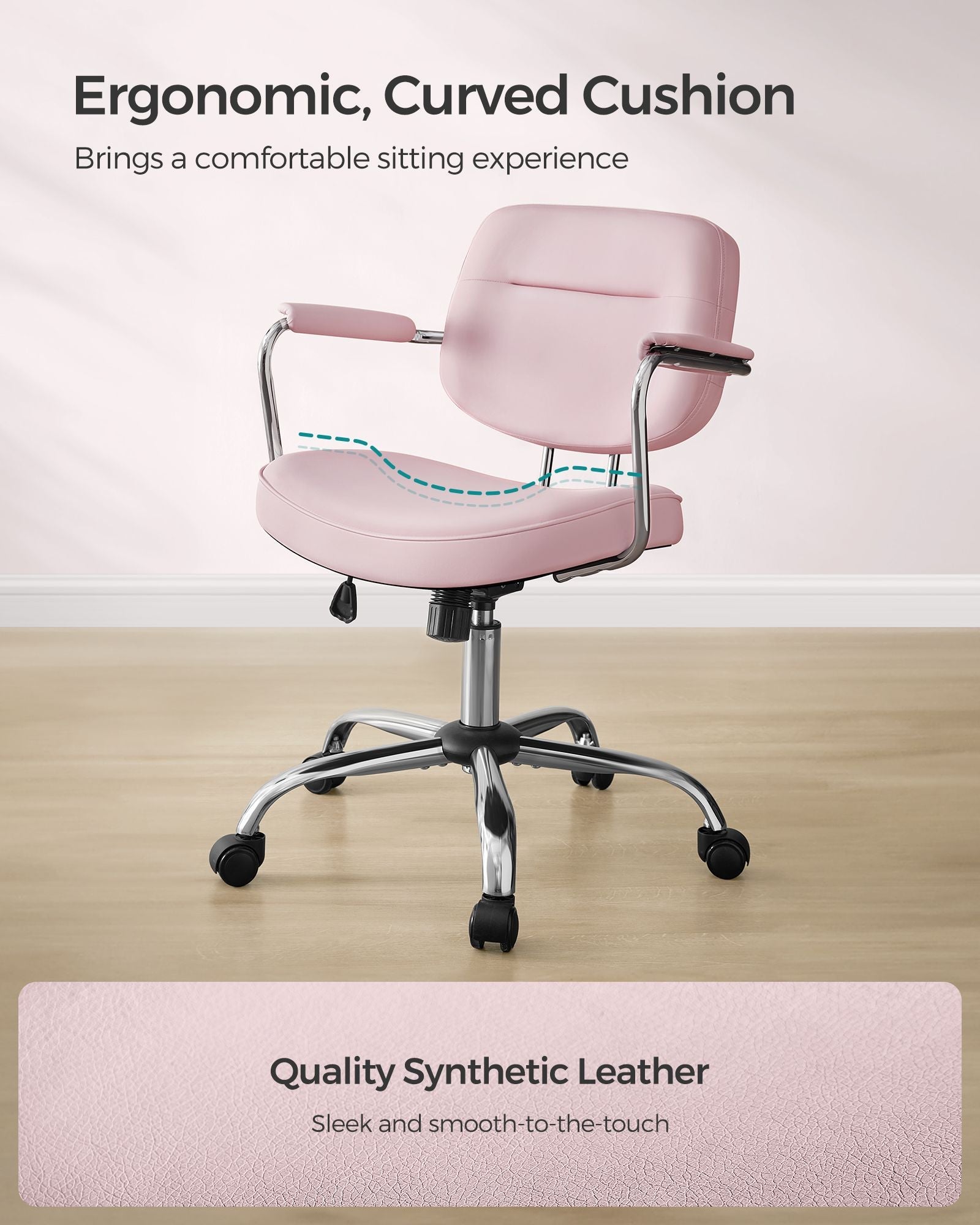 Swivel Desk Chair – Synthetic Leather – Ink Black – Ergonomic Design with Tilt Function and Adjustable Height
