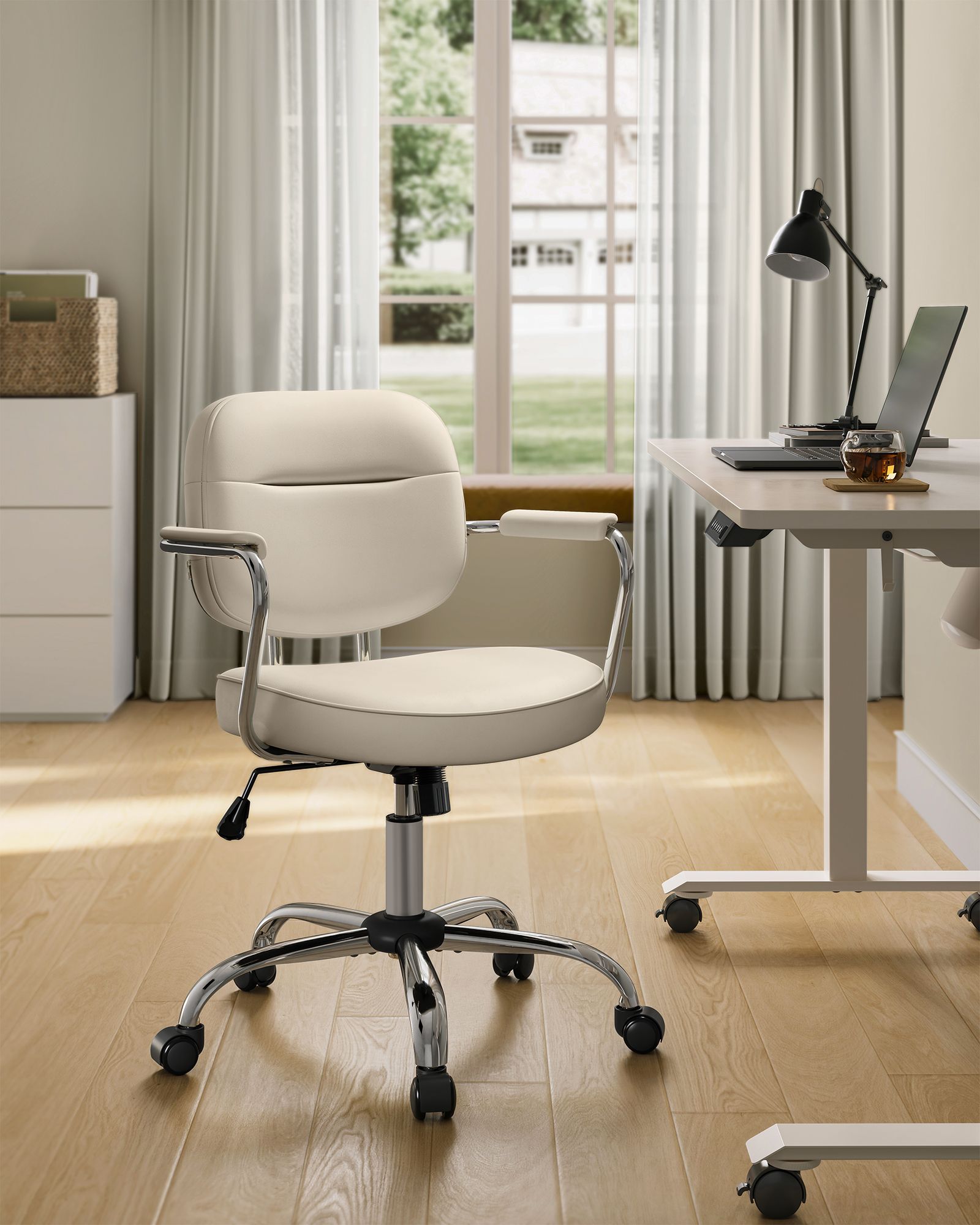 Swivel Office Chair – Synthetic Leather – Cappuccino Beige – Ergonomic Design with Tilt Function