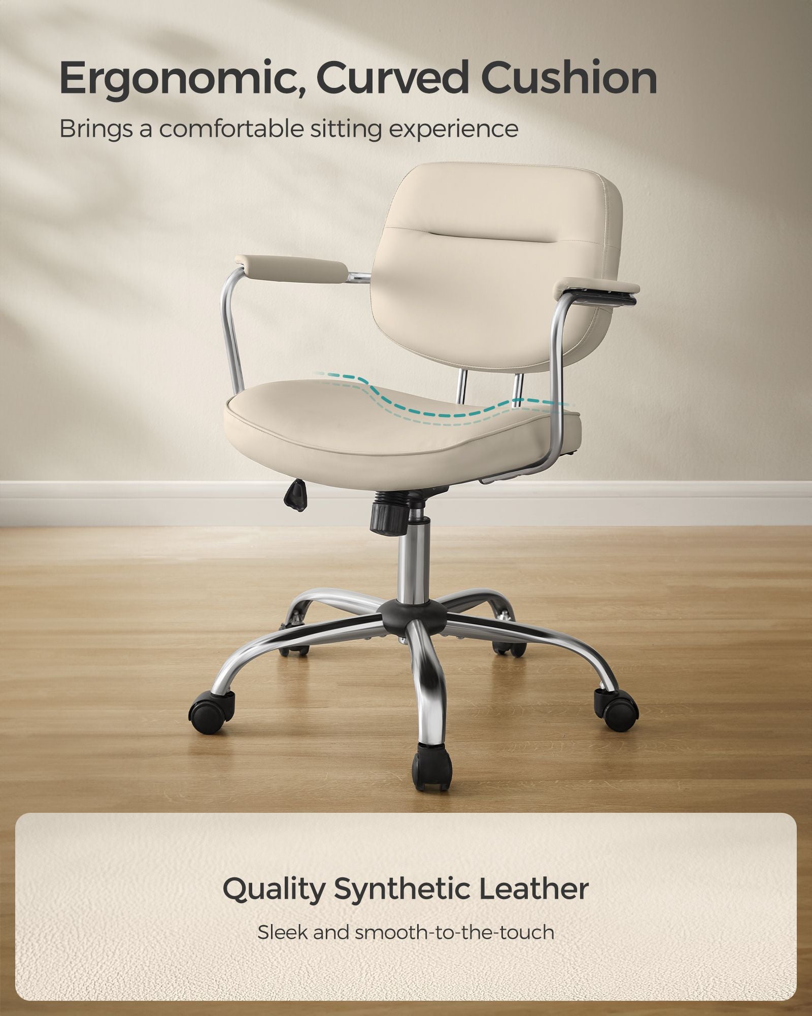 Swivel Office Chair – Synthetic Leather – Cappuccino Beige – Ergonomic Design with Tilt Function