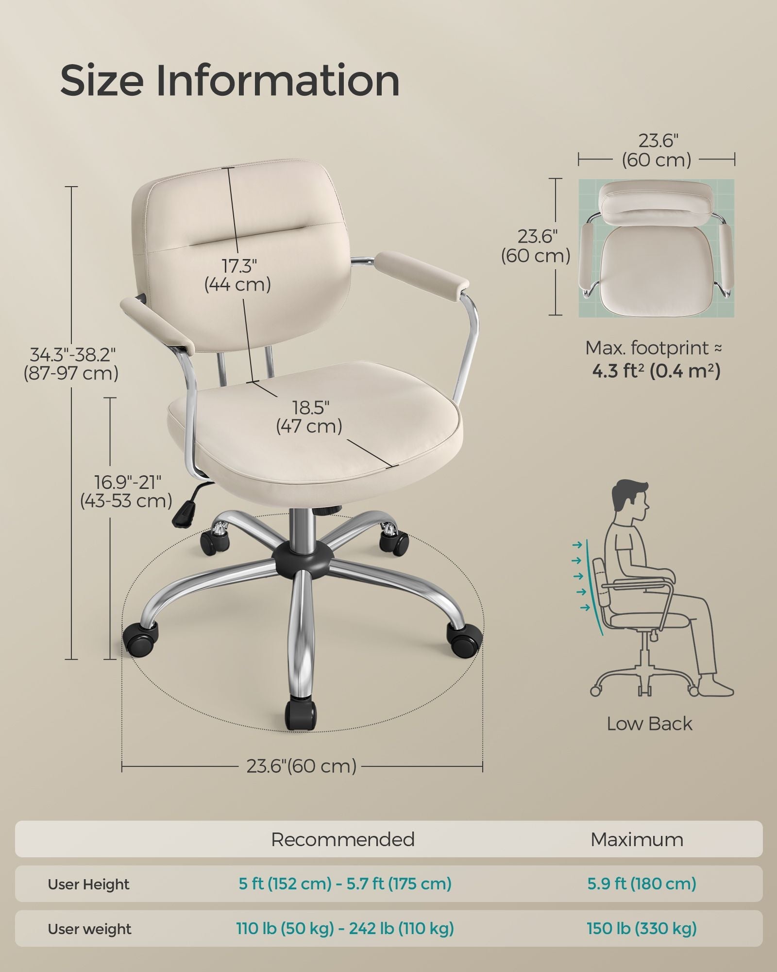 Swivel Office Chair – Synthetic Leather – Cappuccino Beige – Ergonomic Design with Tilt Function