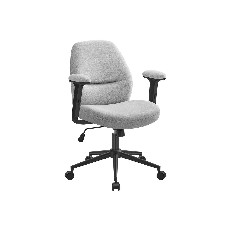 Office Chair – Cotton-Linen Fabric – Dove Grey – Adjustable Armrests and Height, Wide Soft Seat, Swivel Design